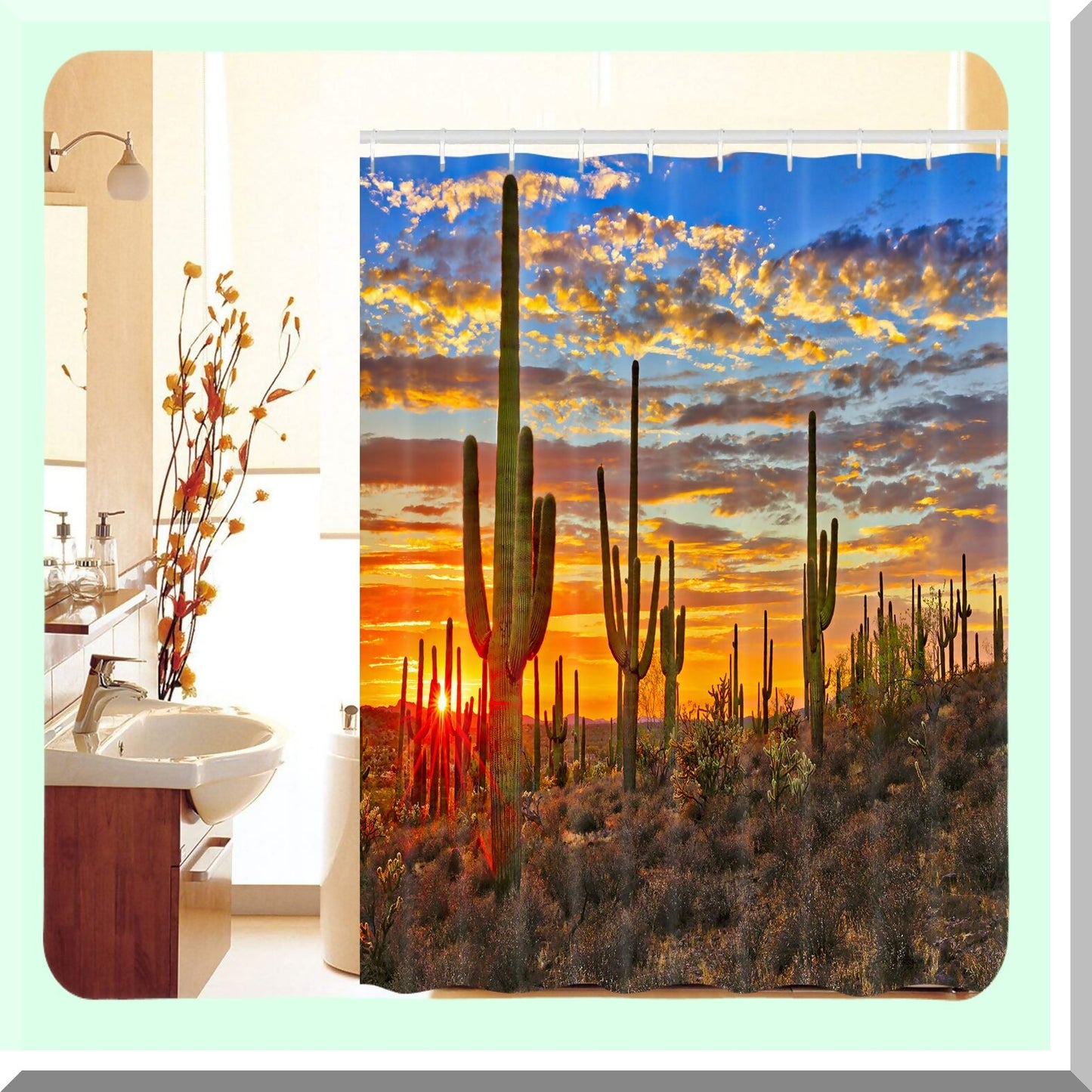 Cactus Shower Curtain 69x70in Waterproof Fabric