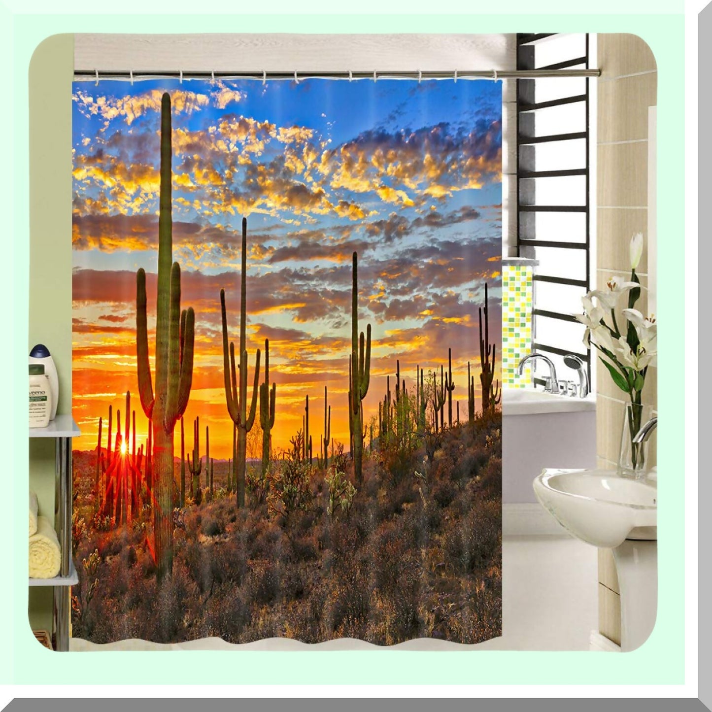 Cactus Shower Curtain 69x70in Waterproof Fabric