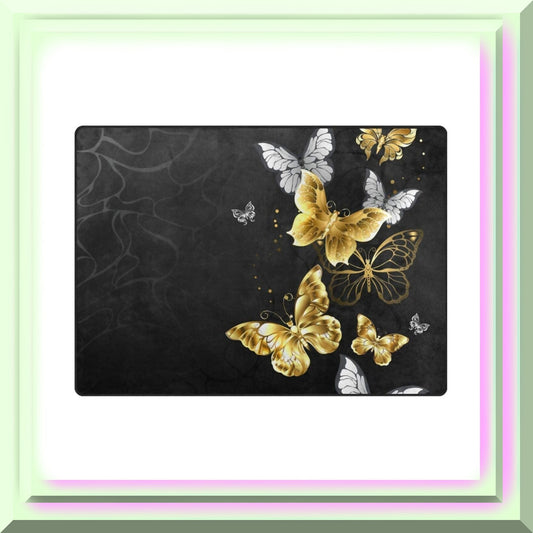 Bathroom Rug Doormat 19x31.5in Black White Butterflies