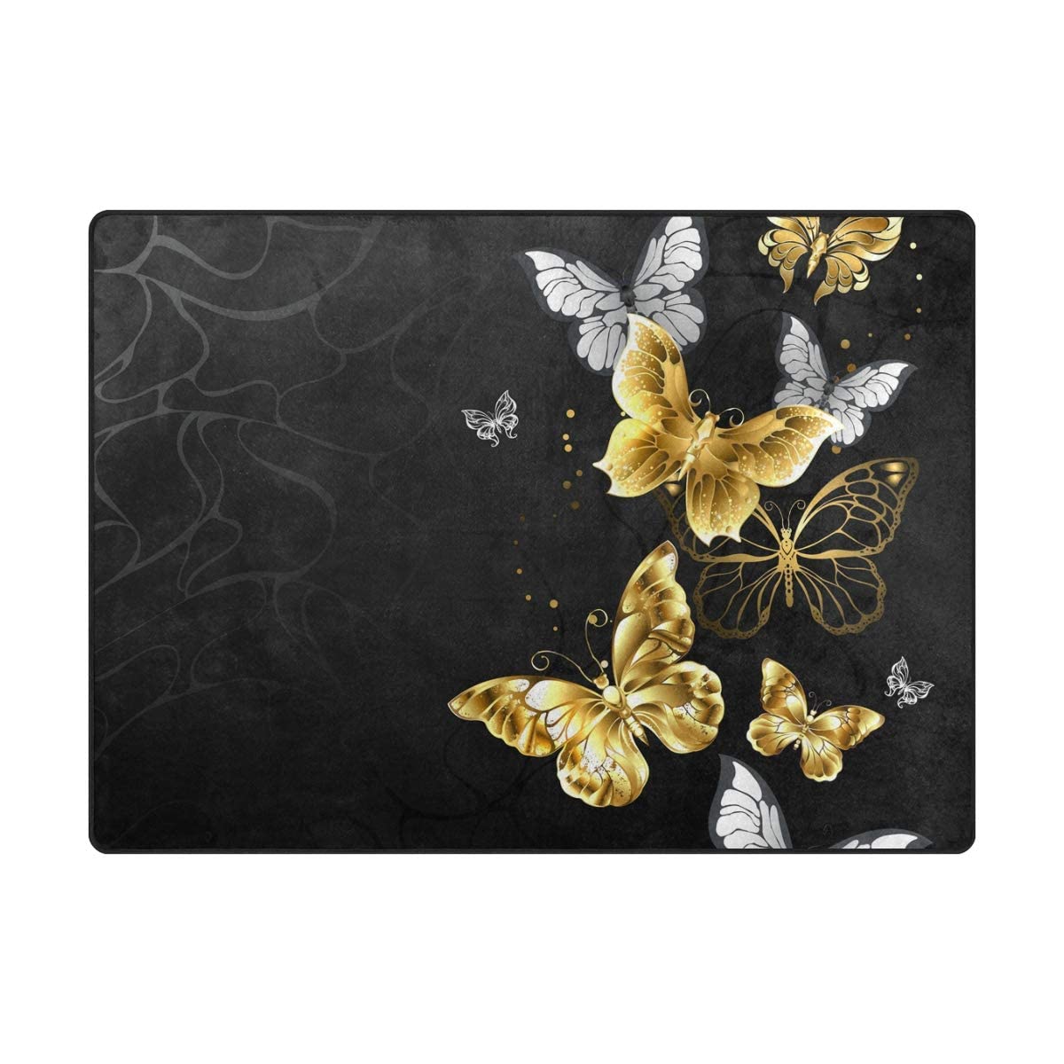 Bathroom Rug Doormat 19x31.5in Black White Butterflies
