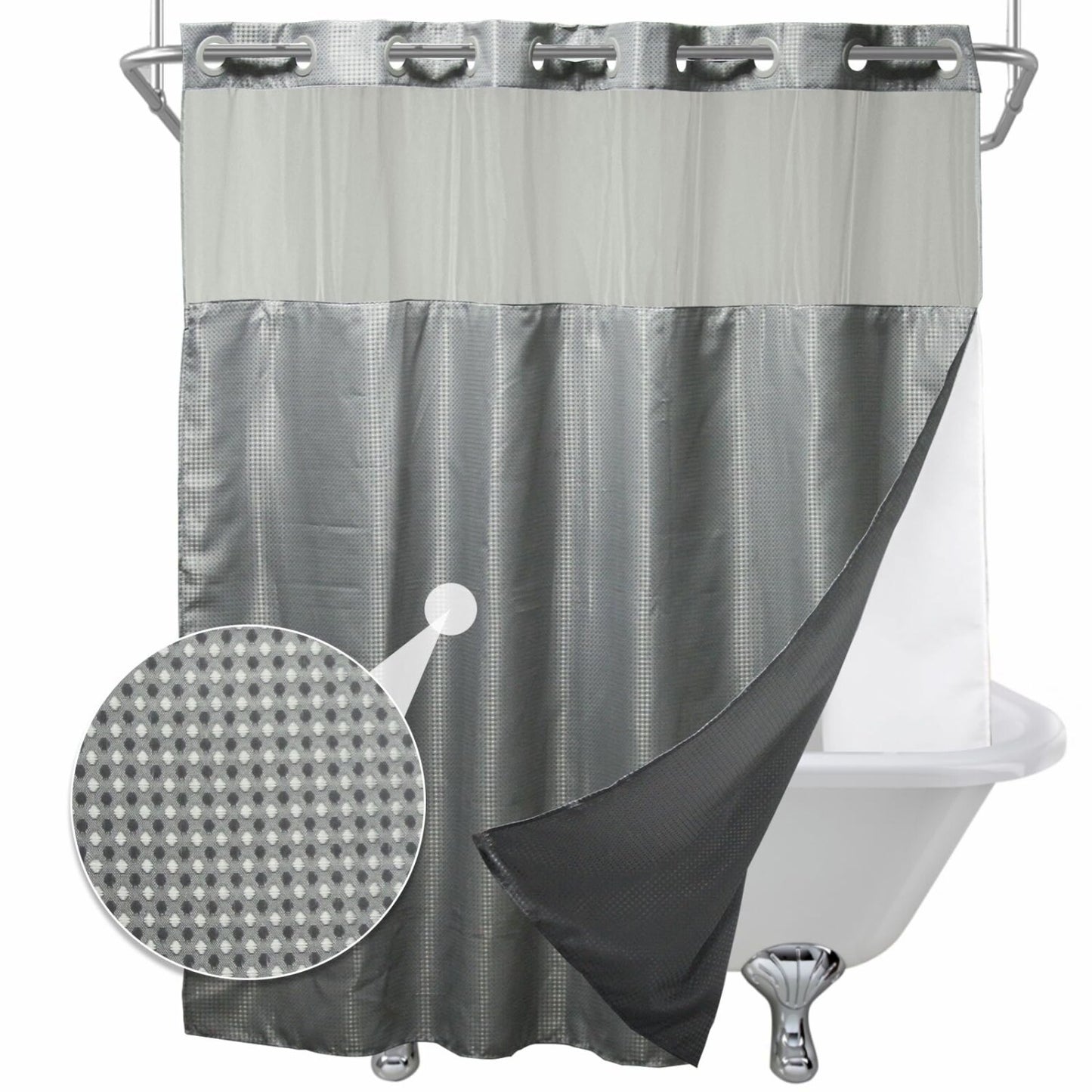 Grey Waffle Weave Shower Curtain with Liner 72x74 Inch