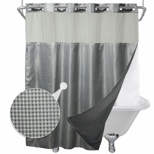 Grey Waffle Weave Shower Curtain with Liner 72x74 Inch