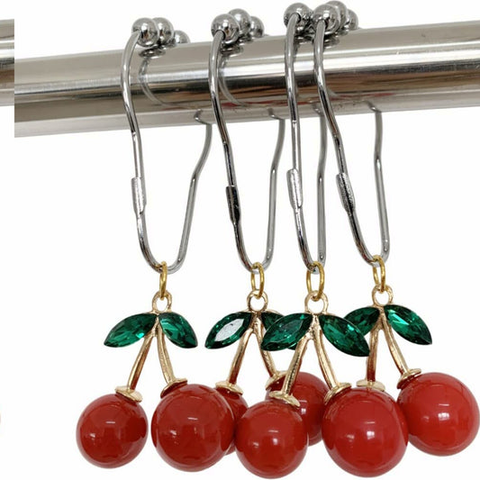 Decorative Cherry Shower Curtain Hooks Rings Set of 12