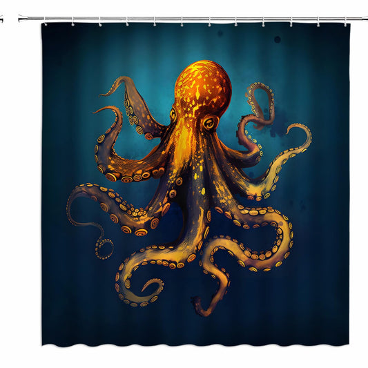 Gold Octopus Shower Curtain 70x70 Inches with Hooks