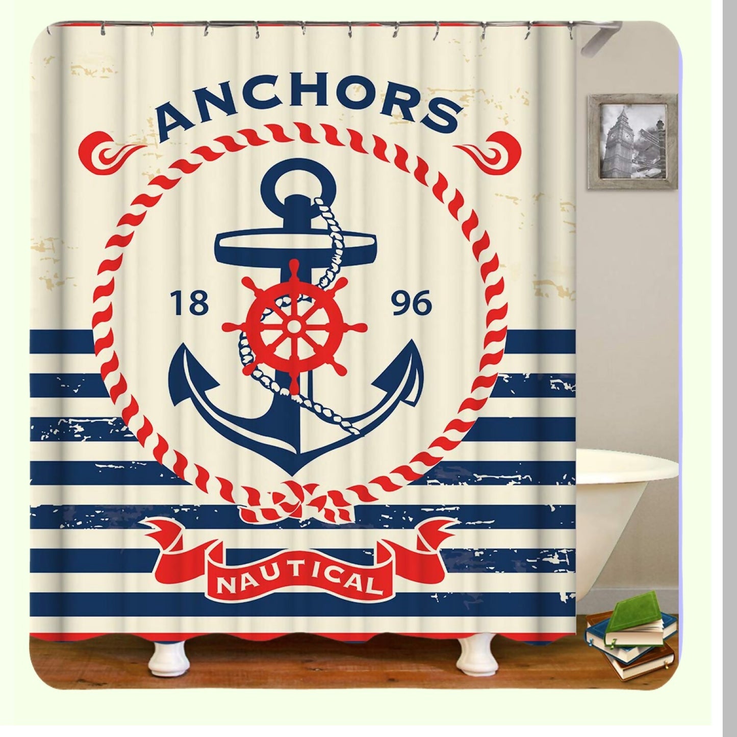Nautical Navy Anchor Shower Curtain 72x72 inches