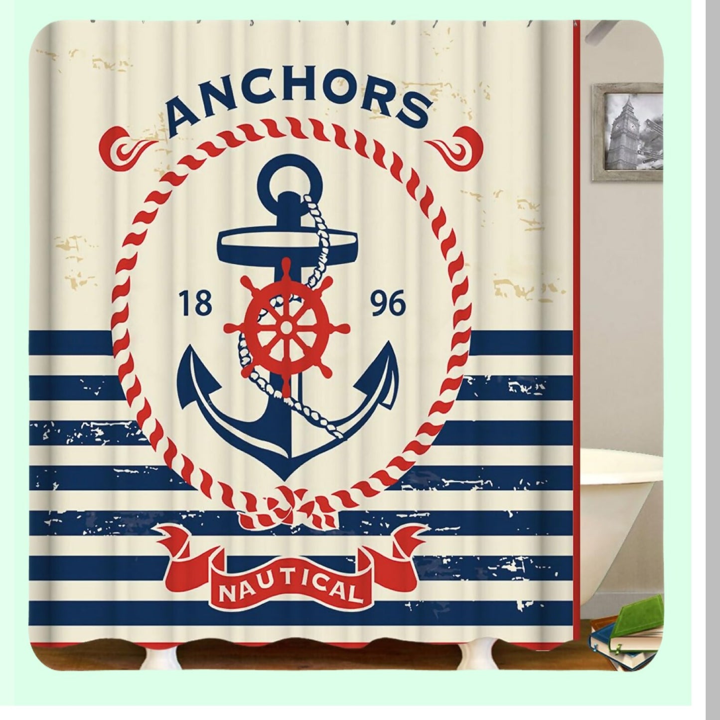 Nautical Navy Anchor Shower Curtain 72x72 inches