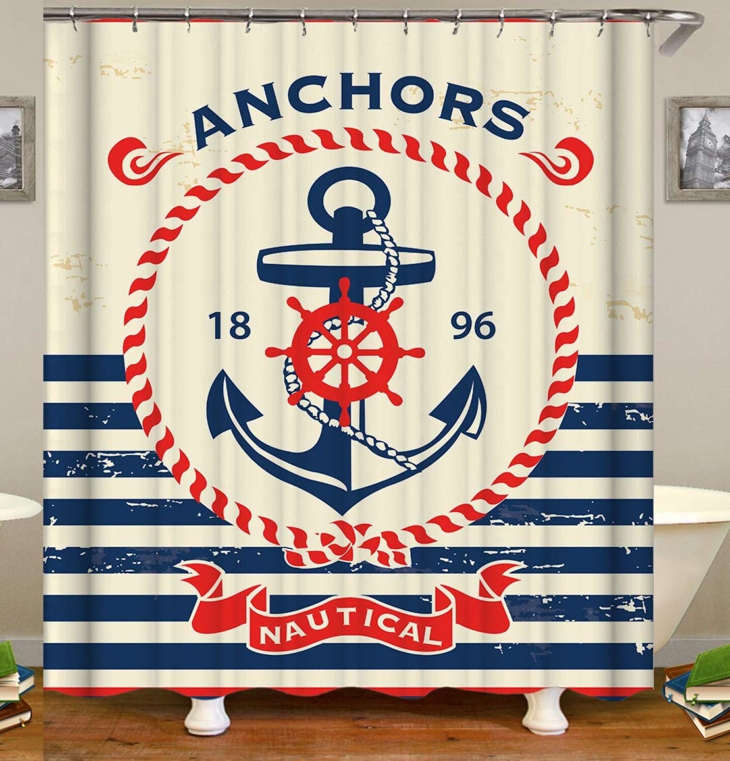 Nautical Navy Anchor Shower Curtain 72x72 inches