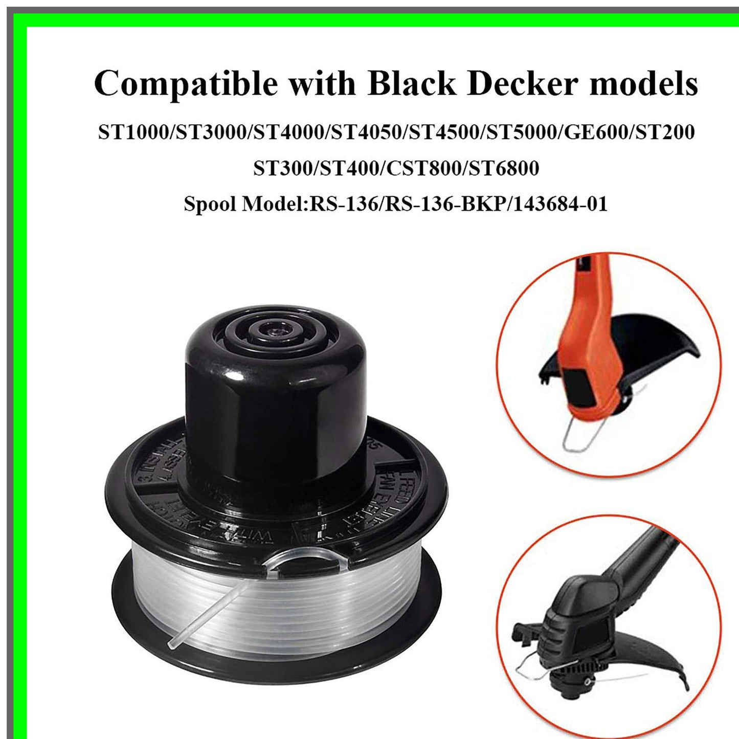Efficient 20ft Trimmer Spool Line 0.065" for Black Decker Models 6-Pack