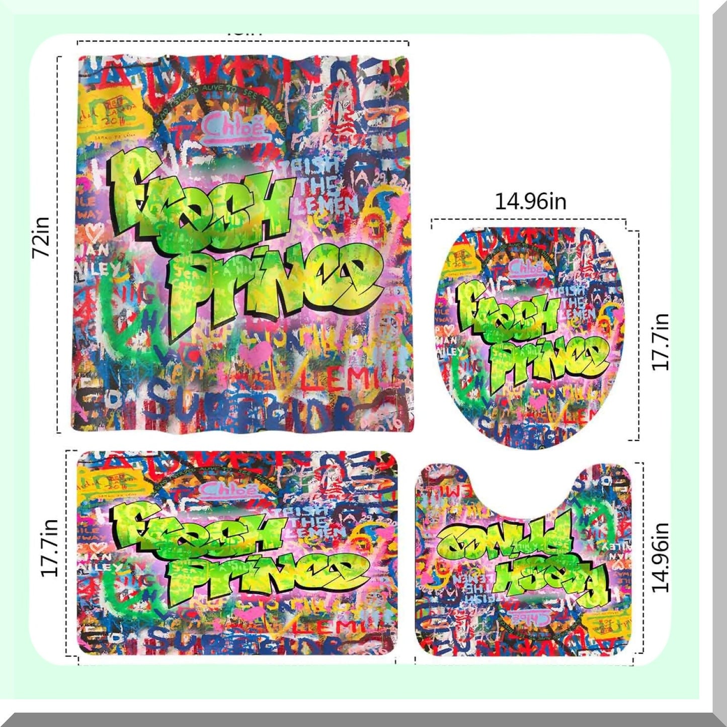 Colorful Graffiti Bathroom Set with Shower Curtain and Rug