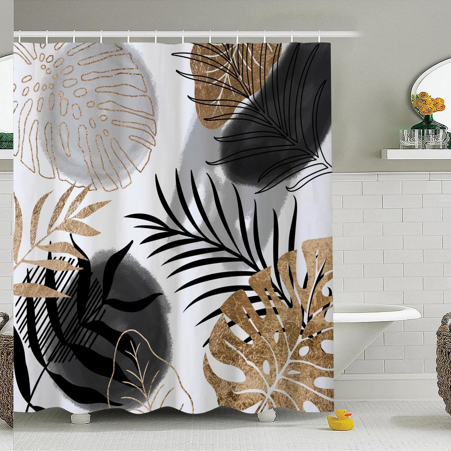 Black White Boho Shower Curtain Set 72x72 Inches