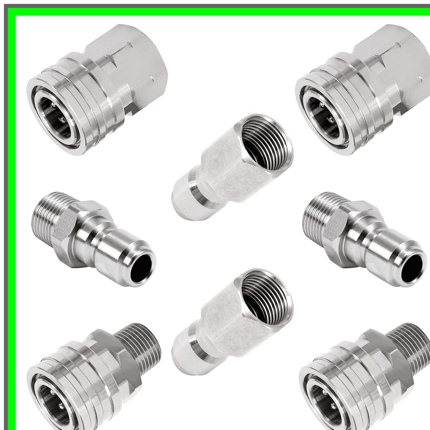 Stainless Steel Quick Connect Pressure Adapter Set with NPT Threads, 8 Pcs