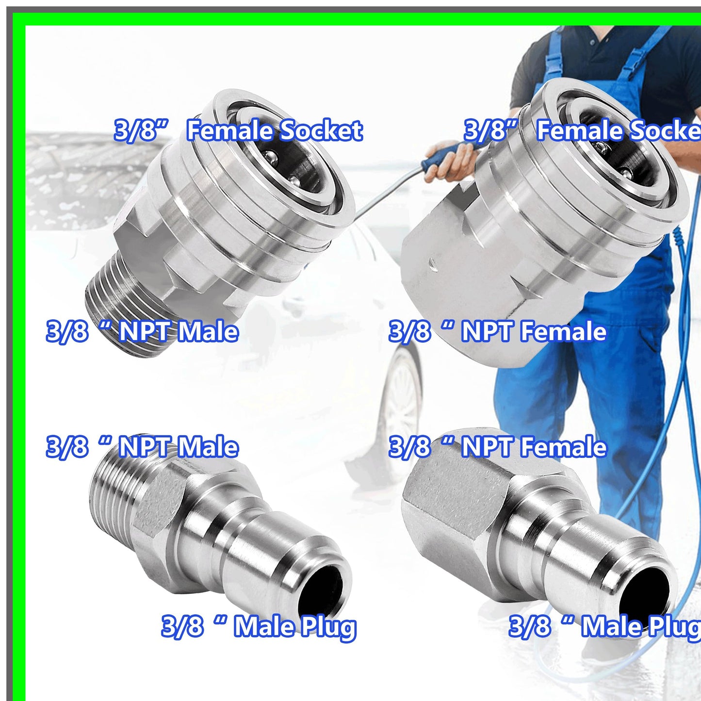 Stainless Steel Quick Connect Pressure Adapter Set with NPT Threads, 8 Pcs