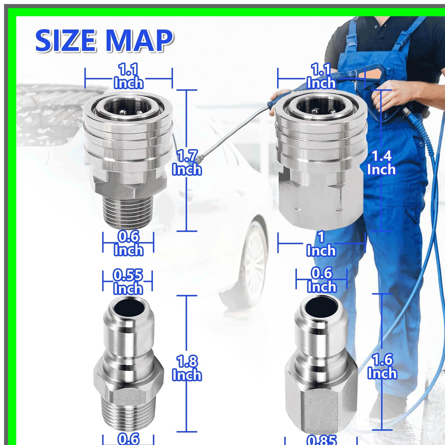 Stainless Steel Quick Connect Pressure Adapter Set with NPT Threads, 8 Pcs