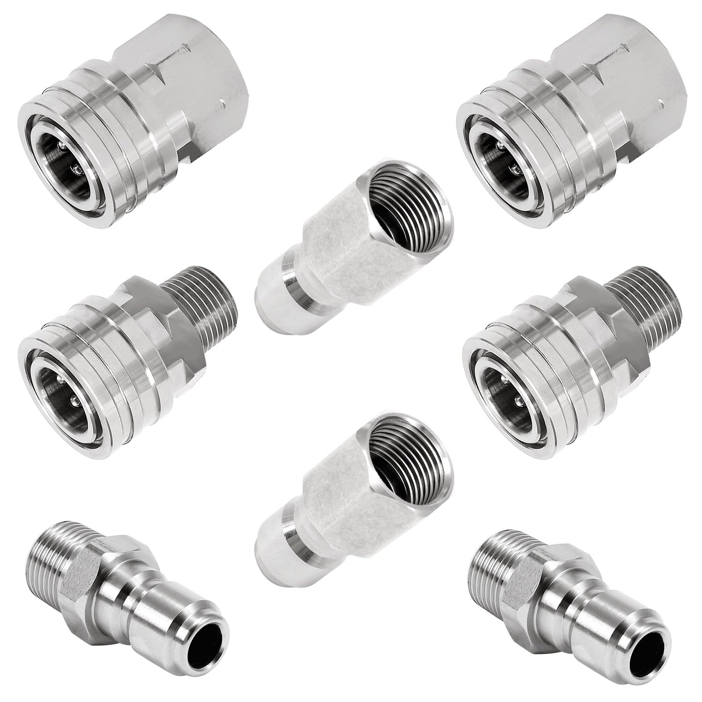 Stainless Steel Quick Connect Pressure Adapter Set with NPT Threads, 8 Pcs