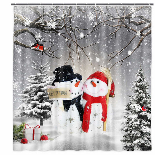 Winter Snowman Xmas Tree Bird Shower Curtain 69W x 70L