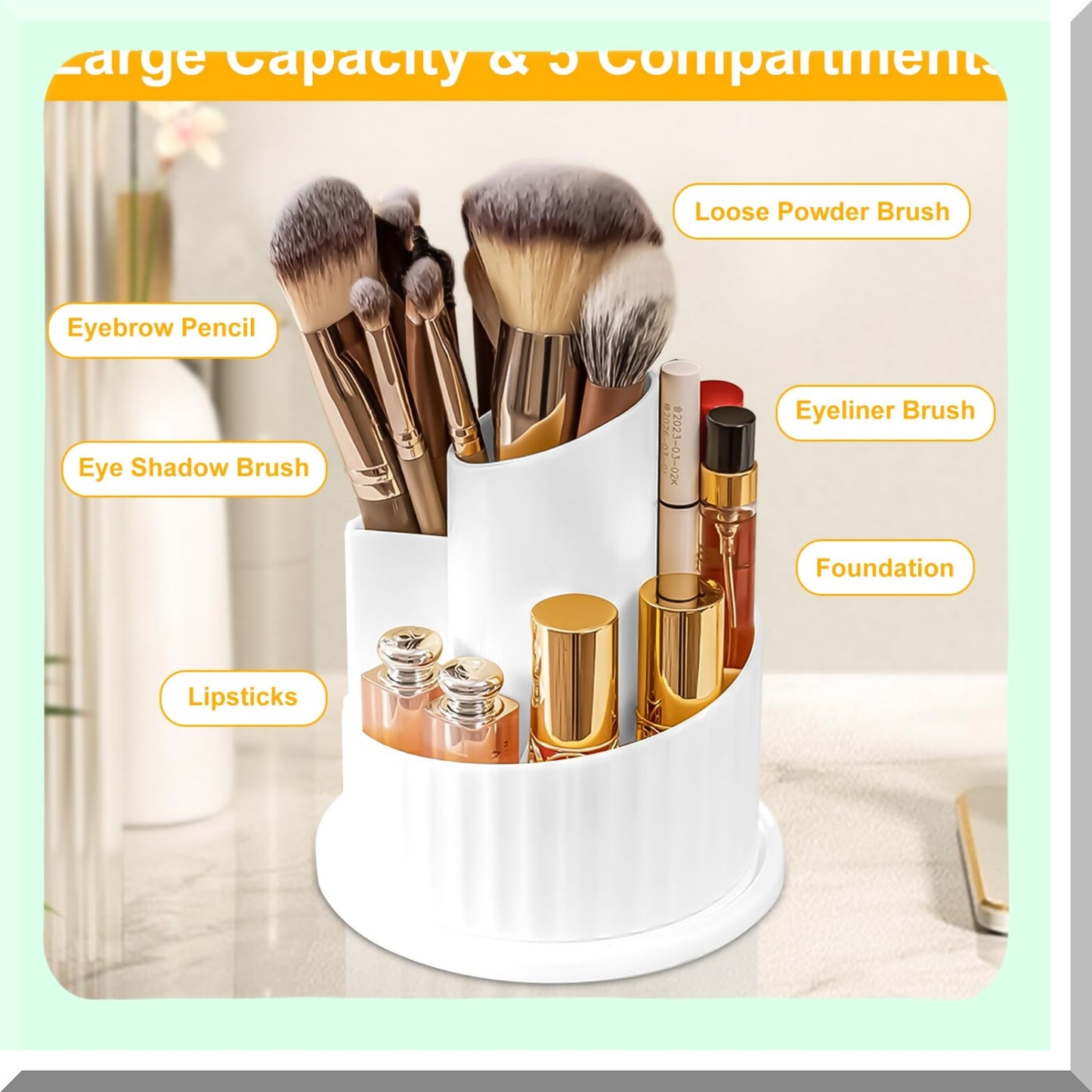 Makeup Brush Holder with Lid 5 Slots