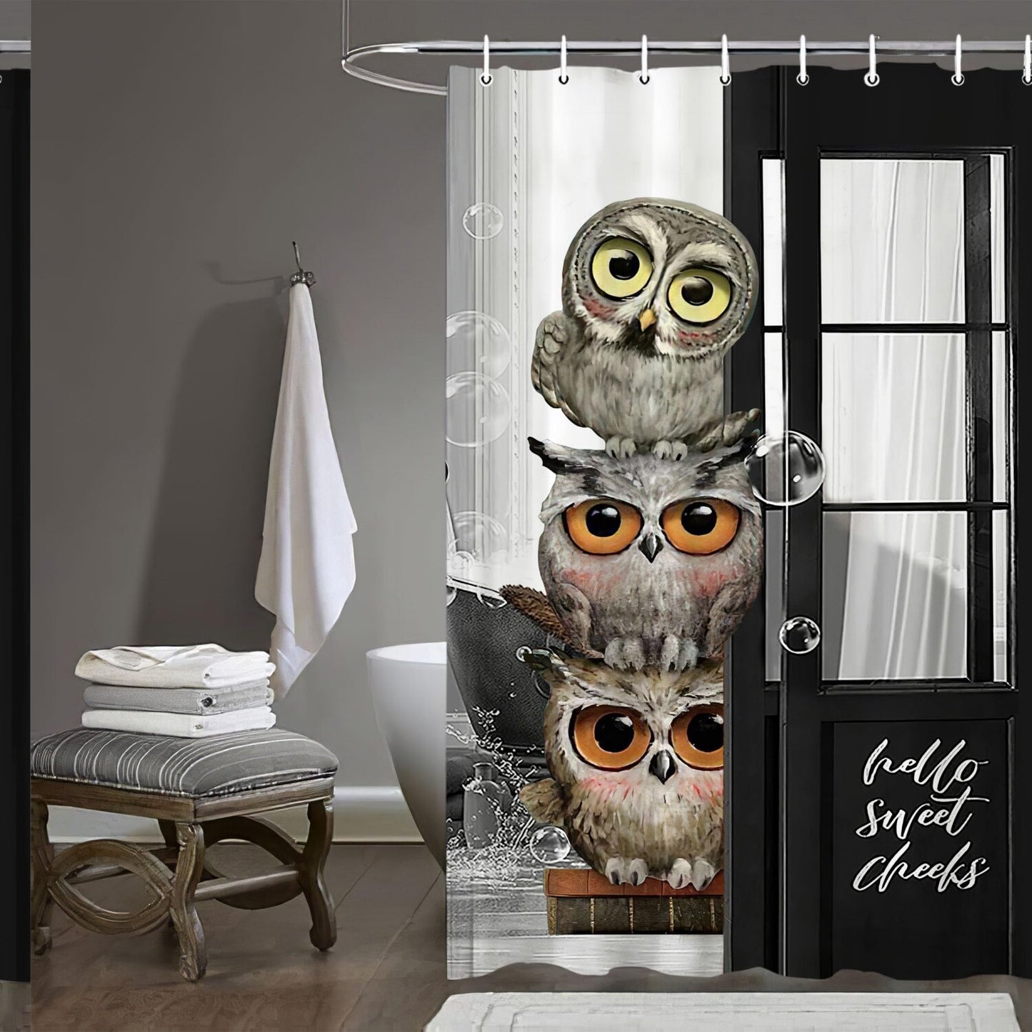 Animal Shower Curtain Black White Grey 60x72In