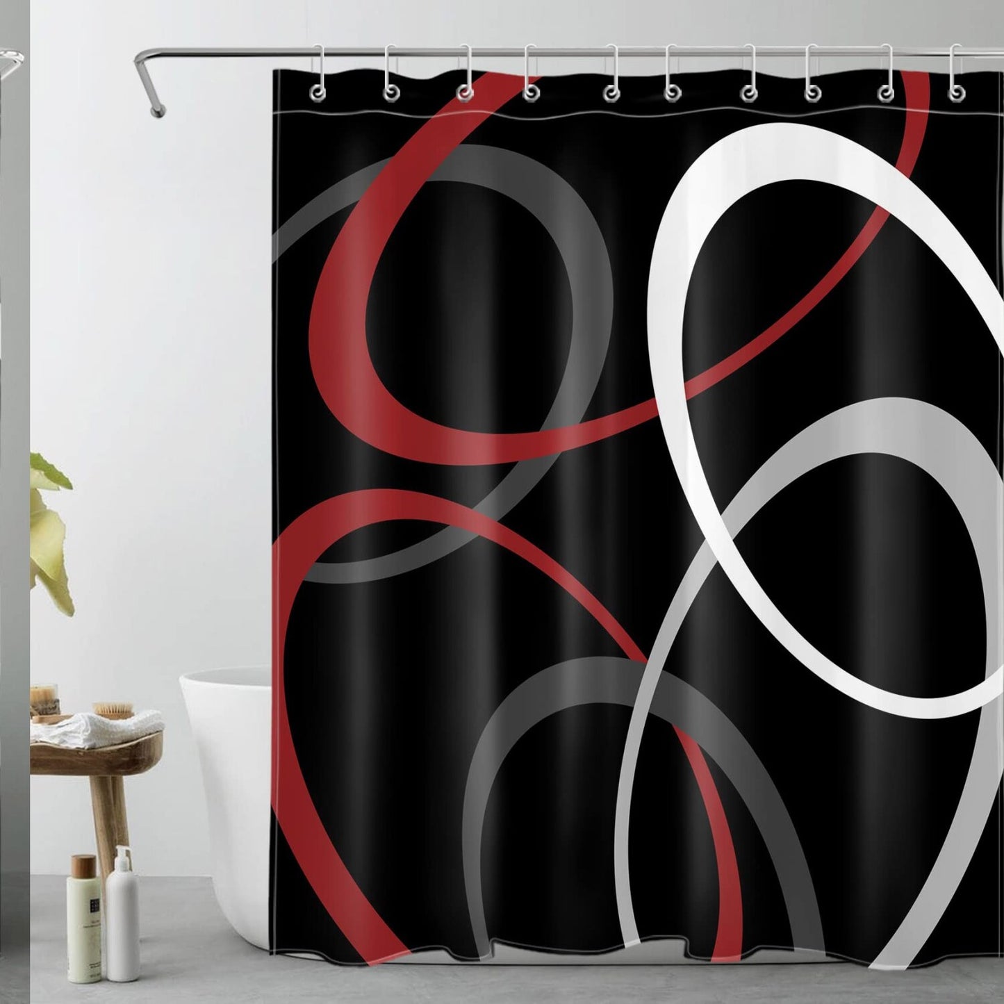 Red Geometric Pattern Shower Curtain 60x72 Inch with 10 Hooks