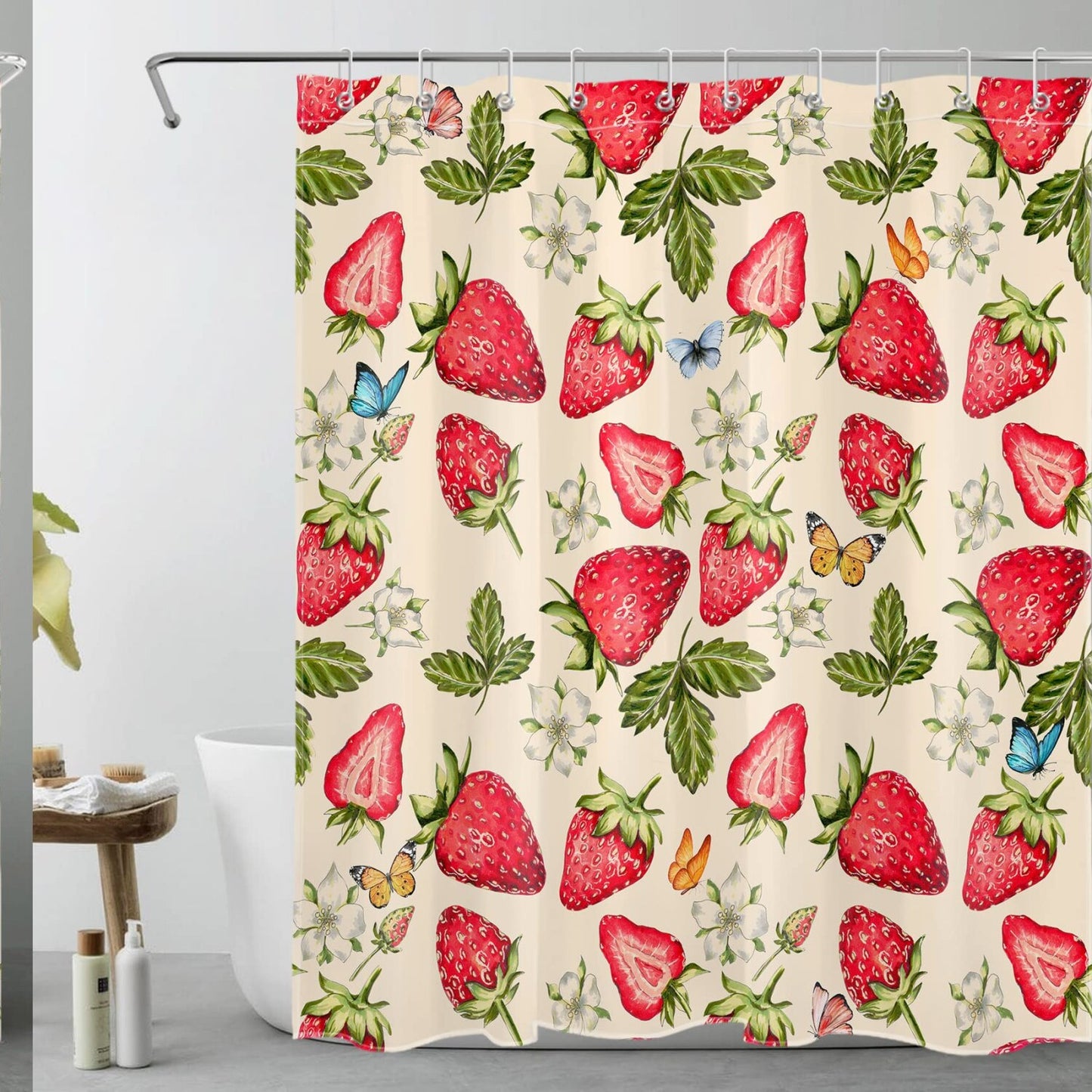 Red Strawberry and Blue Butterfly Shower Curtain 60x72
