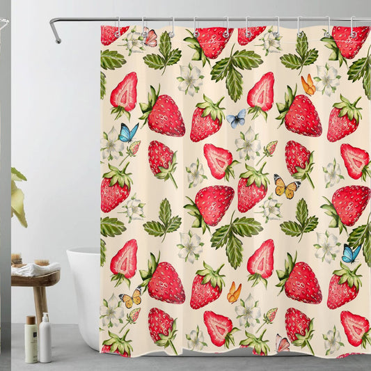 Red Strawberry and Blue Butterfly Shower Curtain 60x72