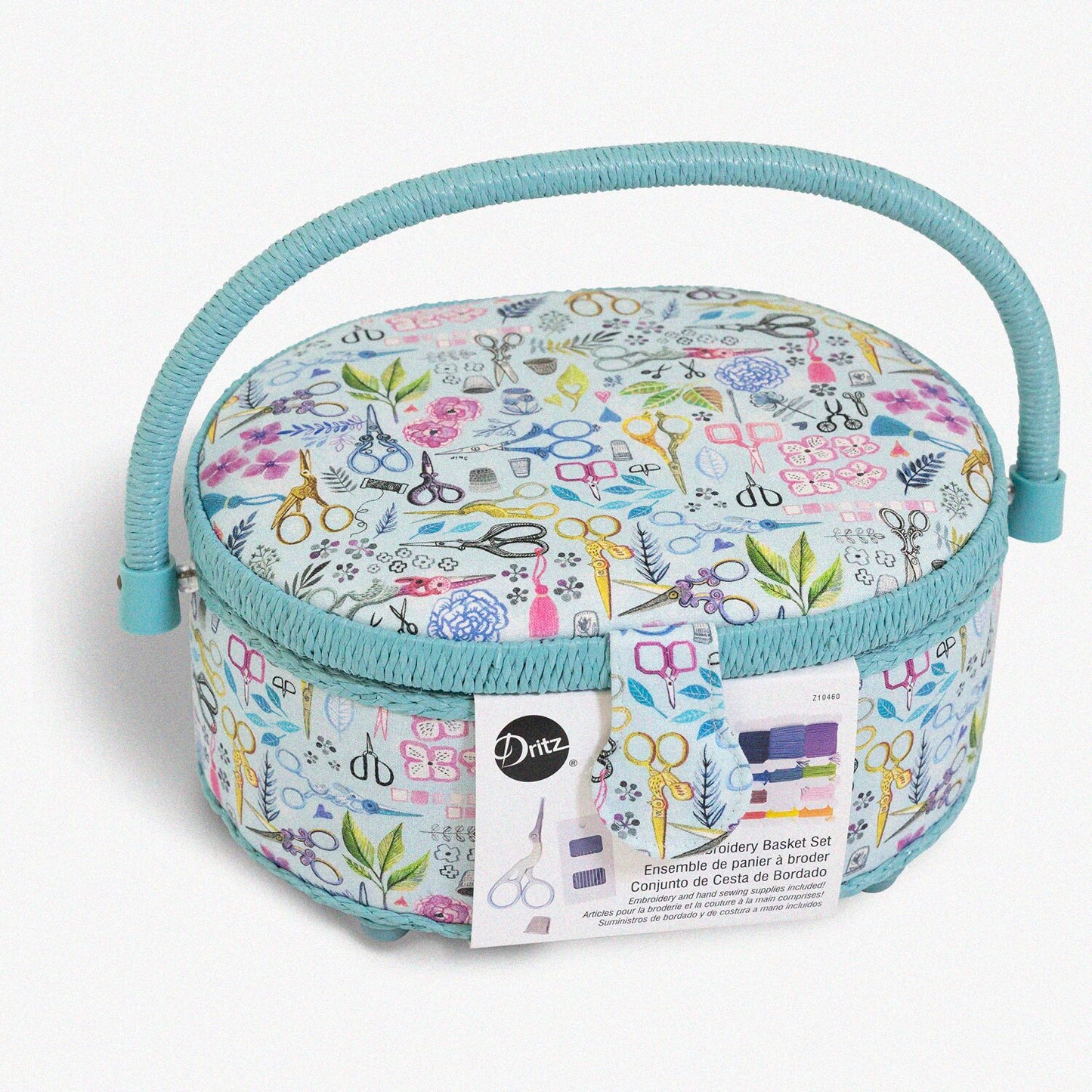 Small Blue Embroidery Basket 9.25" x 7.25" x 4.5"