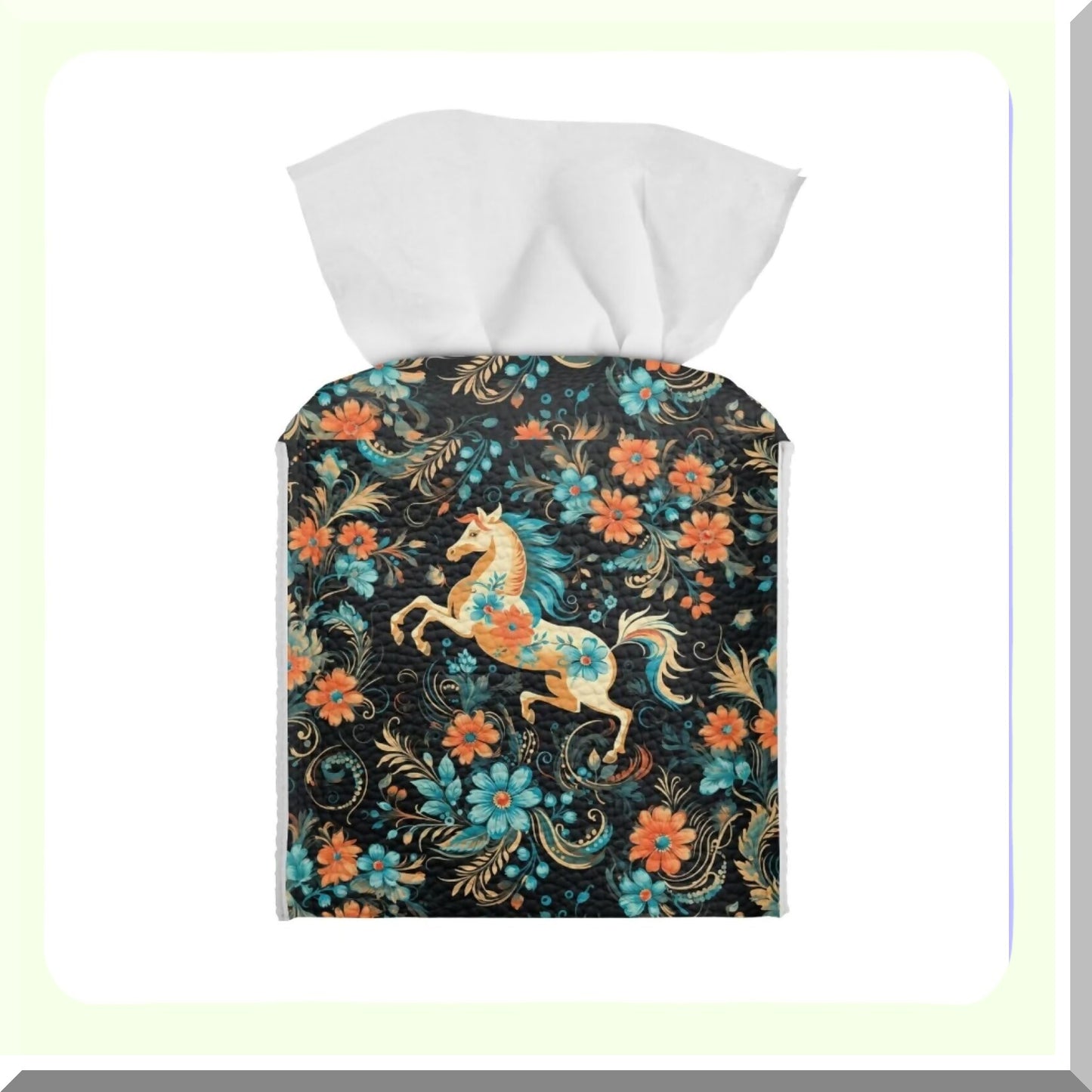 Floral Horse PU Leather Tissue Box Cover