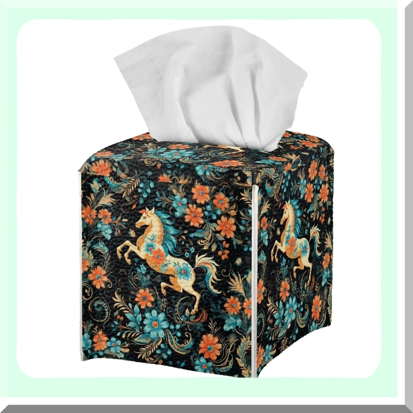 Floral Horse PU Leather Tissue Box Cover