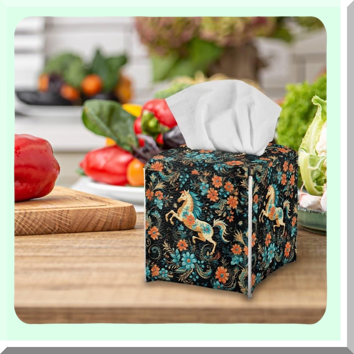 Floral Horse PU Leather Tissue Box Cover