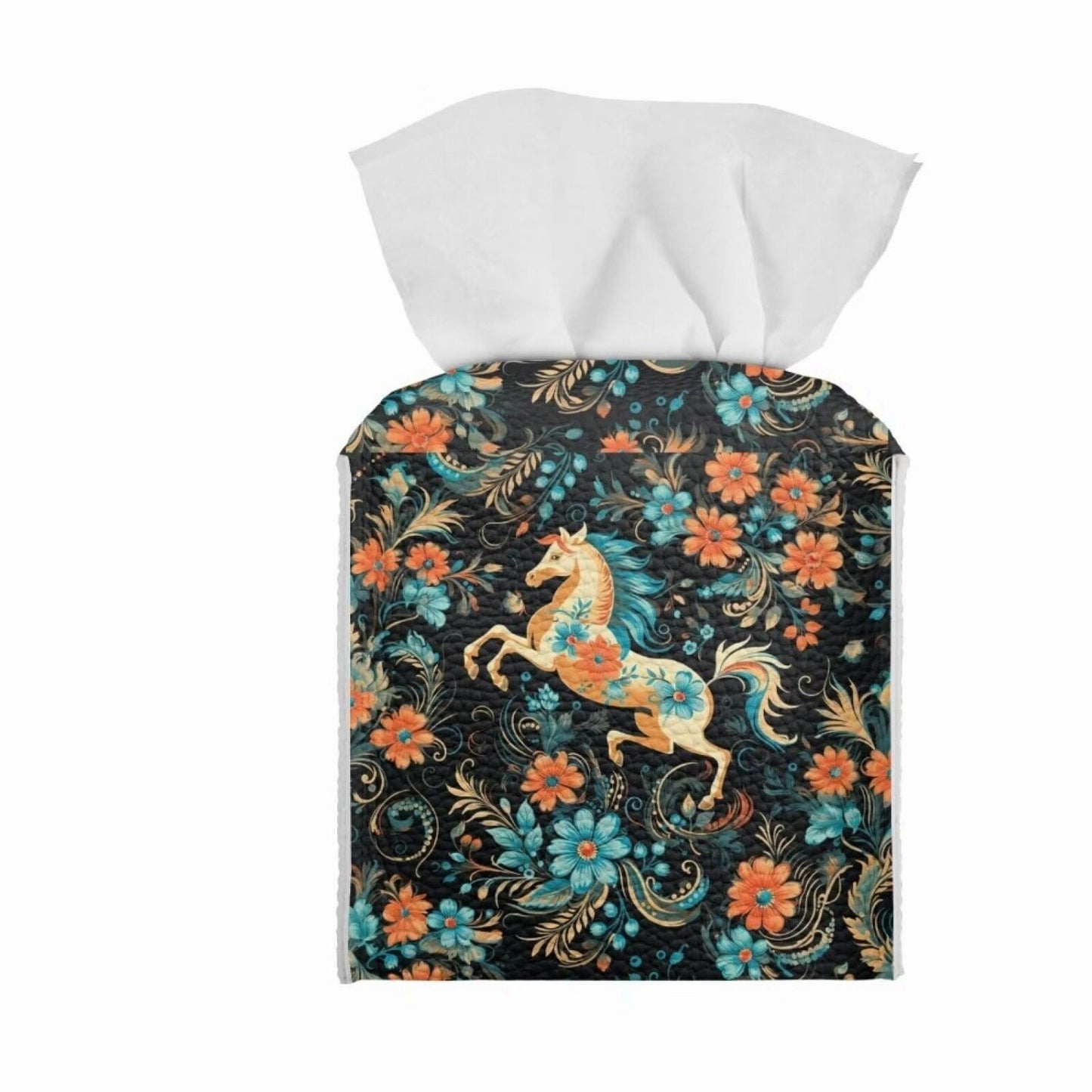 Floral Horse PU Leather Tissue Box Cover