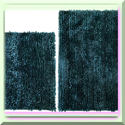 Dark Teal Bathroom Rug Set of 2, 20x32 & 16x24