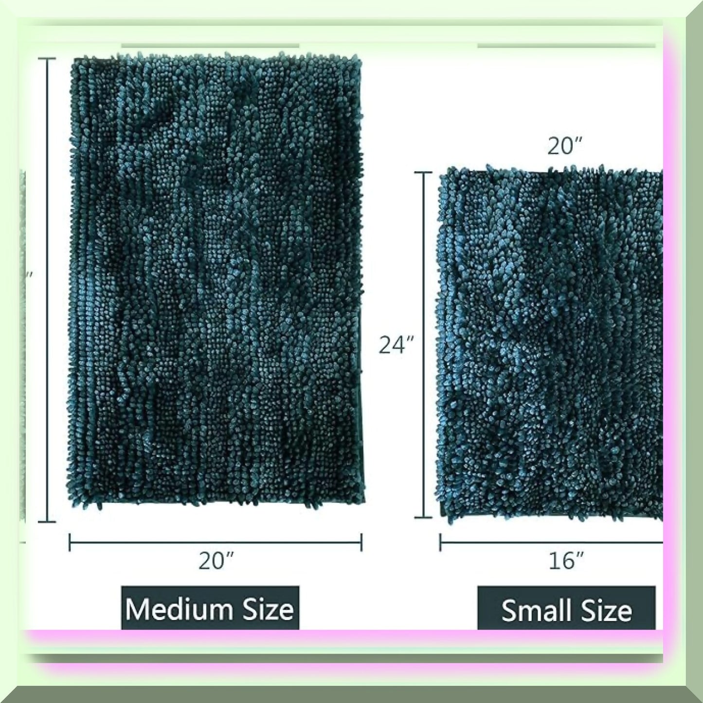 Dark Teal Bathroom Rug Set of 2, 20x32 & 16x24