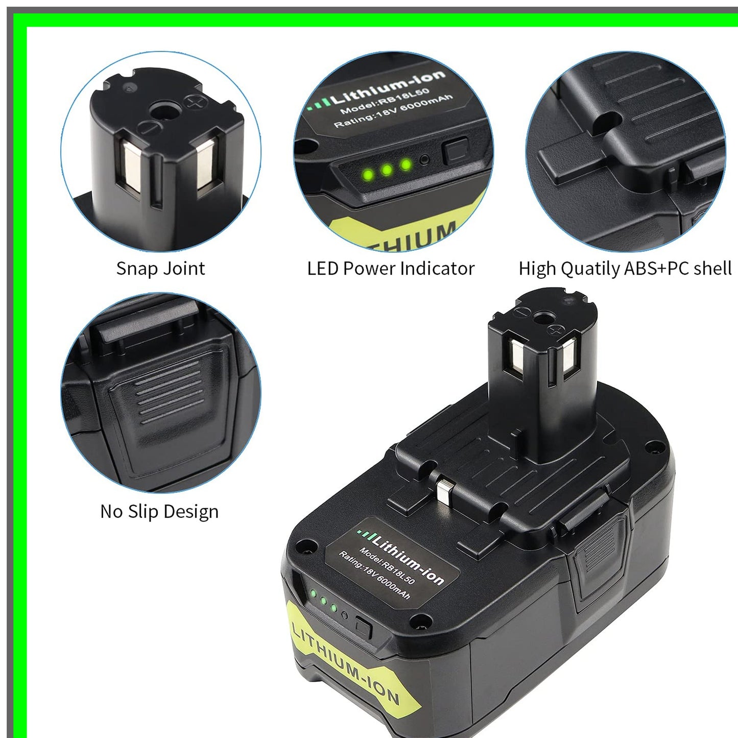 High Performance 18V Lithium-ion Battery Replacement for Ryobi Tools