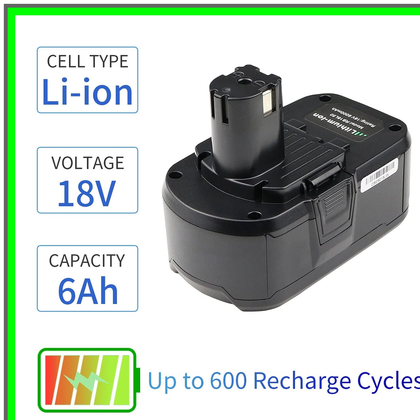 High Performance 18V Lithium-ion Battery Replacement for Ryobi Tools