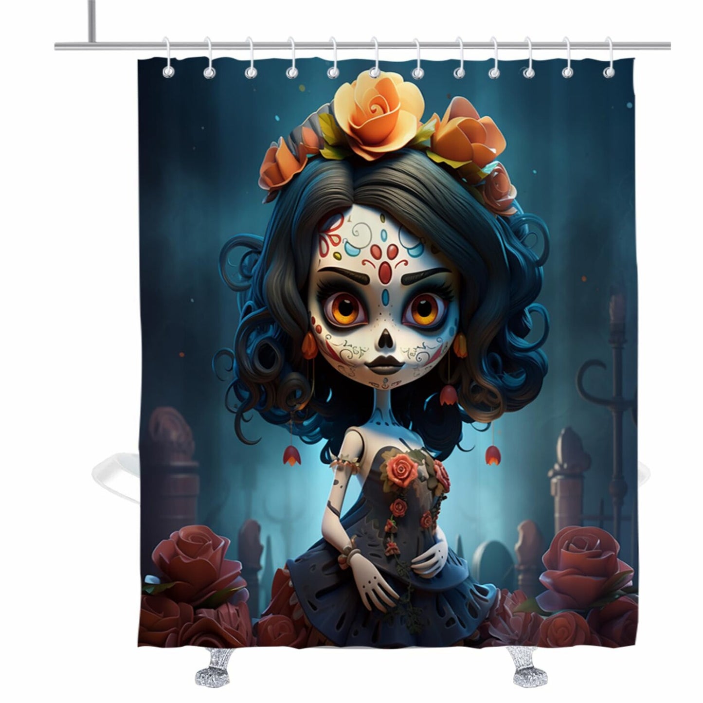 Sugar Skull Girl Shower Curtain Set 72x72 inches
