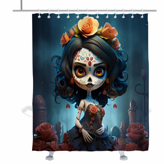 Sugar Skull Girl Shower Curtain Set 72x72 inches