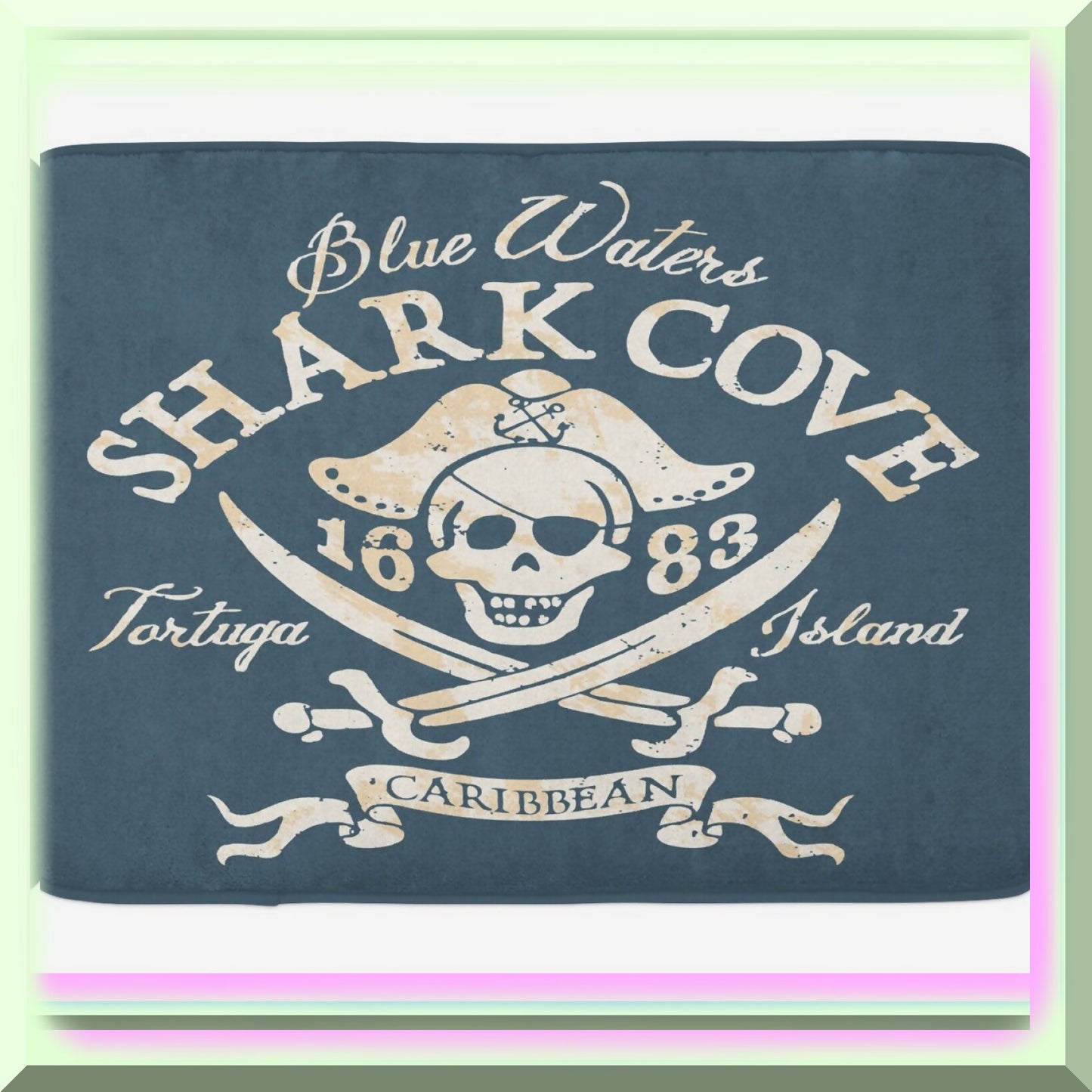 Pirate Bath Mat 30x20 Plush Non Slip Blue Mustard