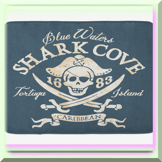 Pirate Bath Mat 30x20 Plush Non Slip Blue Mustard