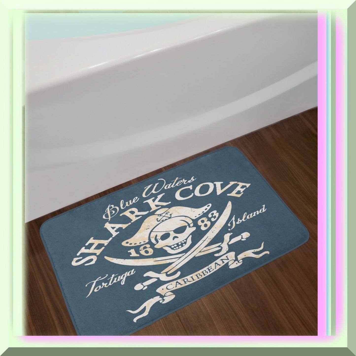 Pirate Bath Mat 30x20 Plush Non Slip Blue Mustard
