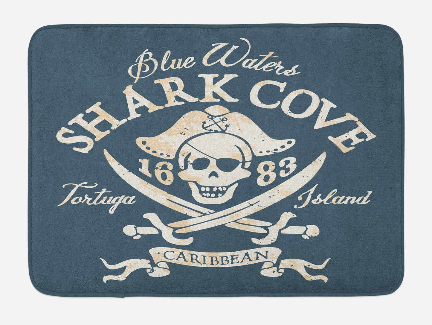 Pirate Bath Mat 30x20 Plush Non Slip Blue Mustard