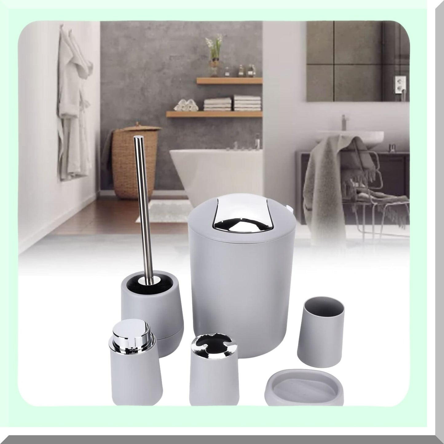 6-Piece Bathroom Accessories Set Grey
