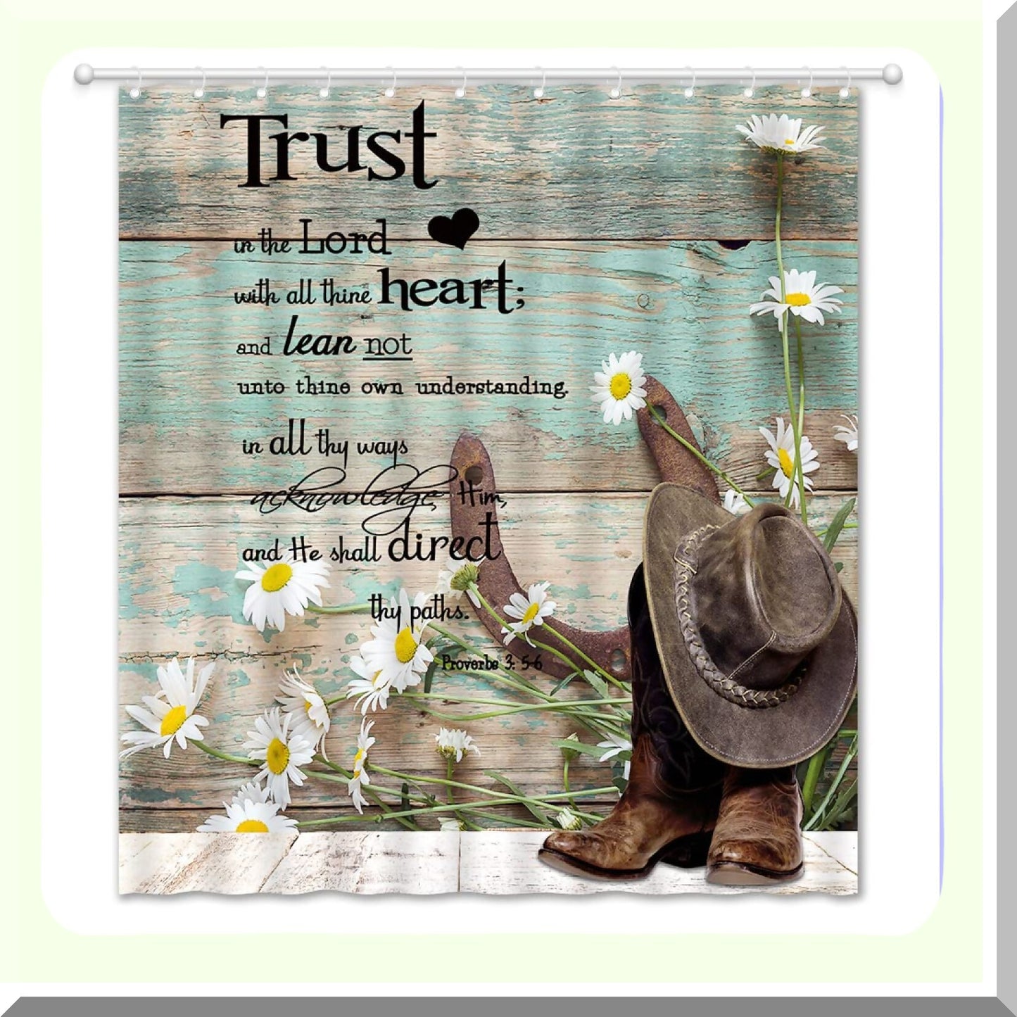 Rustic Horseshoe Floral Shower Curtain with Hooks