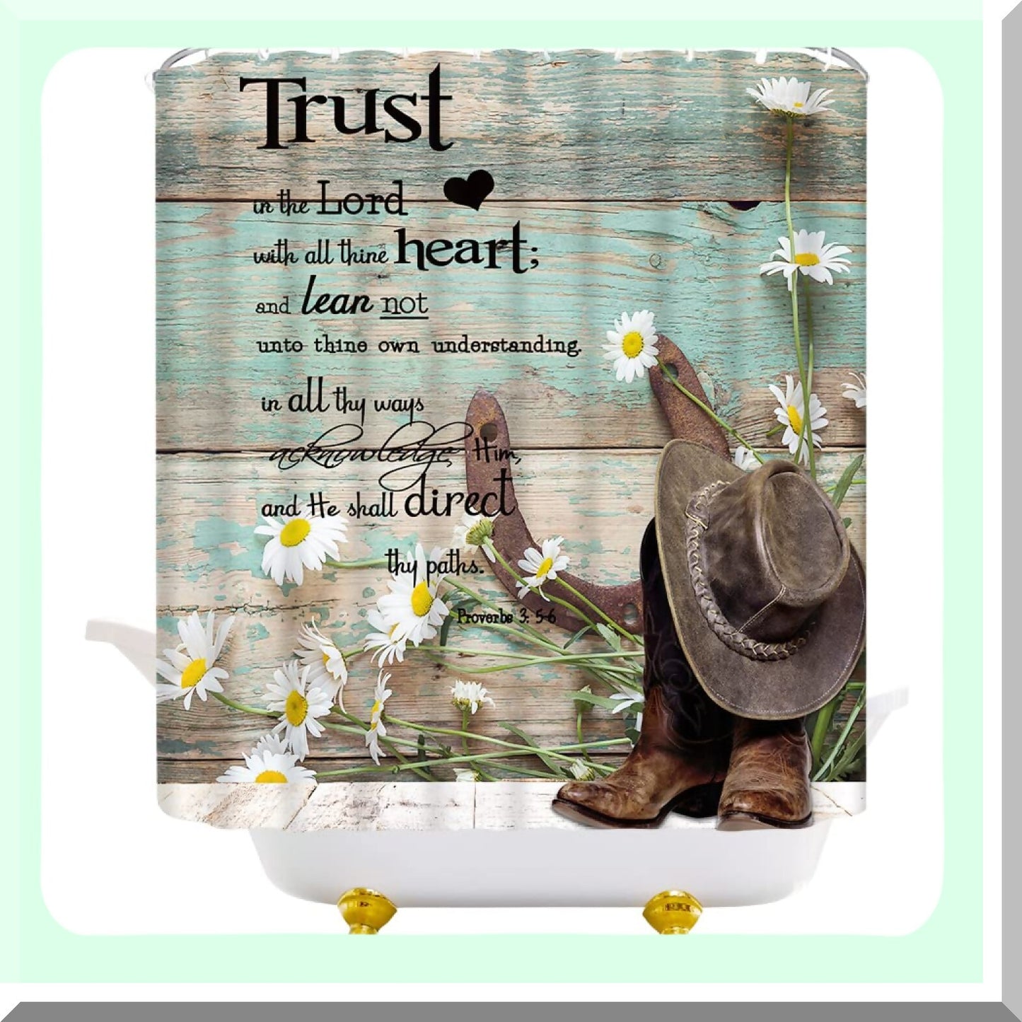 Rustic Horseshoe Floral Shower Curtain with Hooks