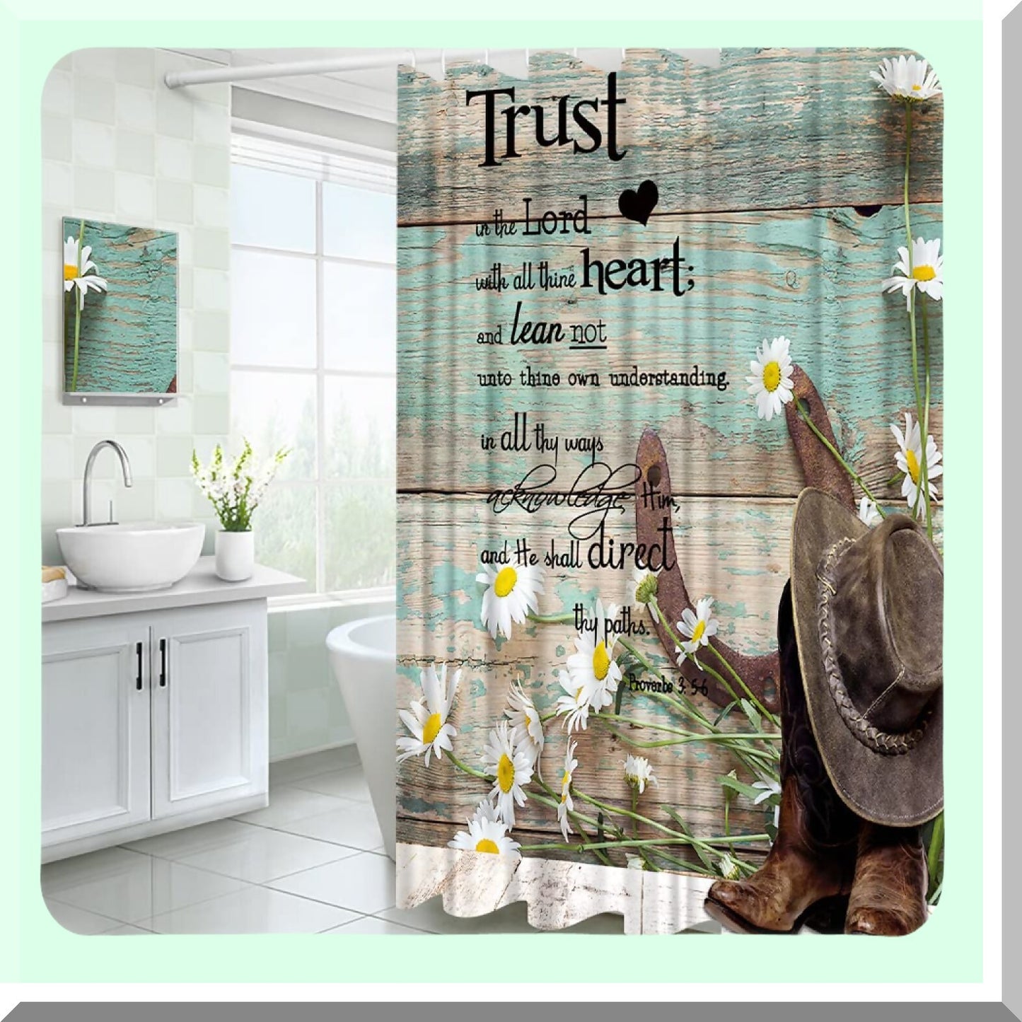 Rustic Horseshoe Floral Shower Curtain with Hooks