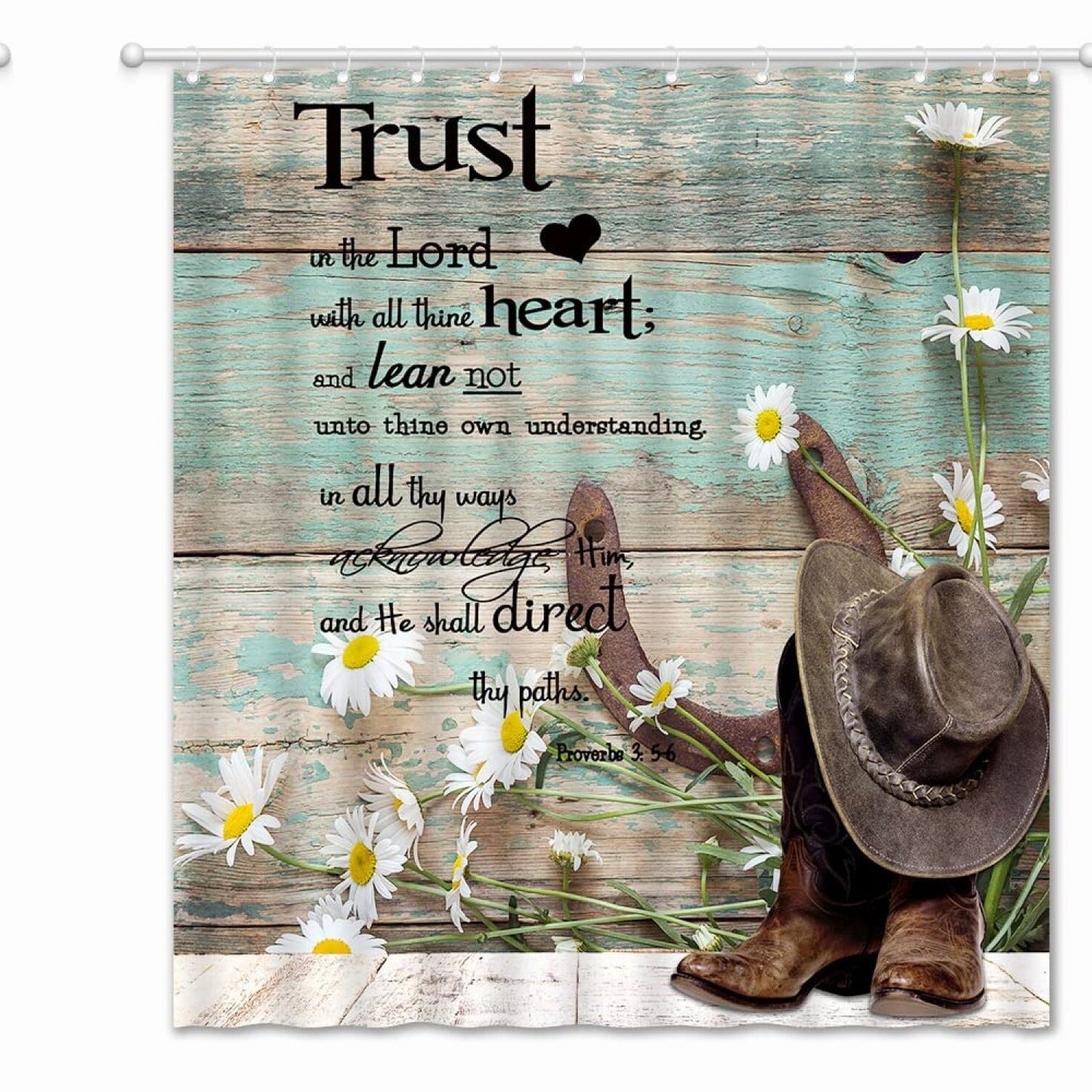 Rustic Horseshoe Floral Shower Curtain with Hooks