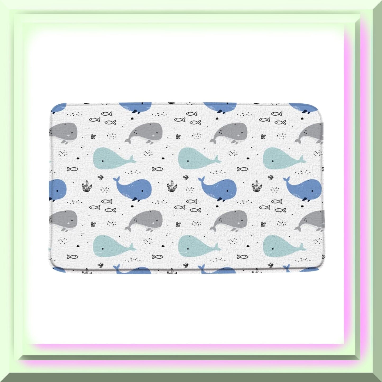 Cartoon Whale Bathroom Mat Blue Gray 1 Piece