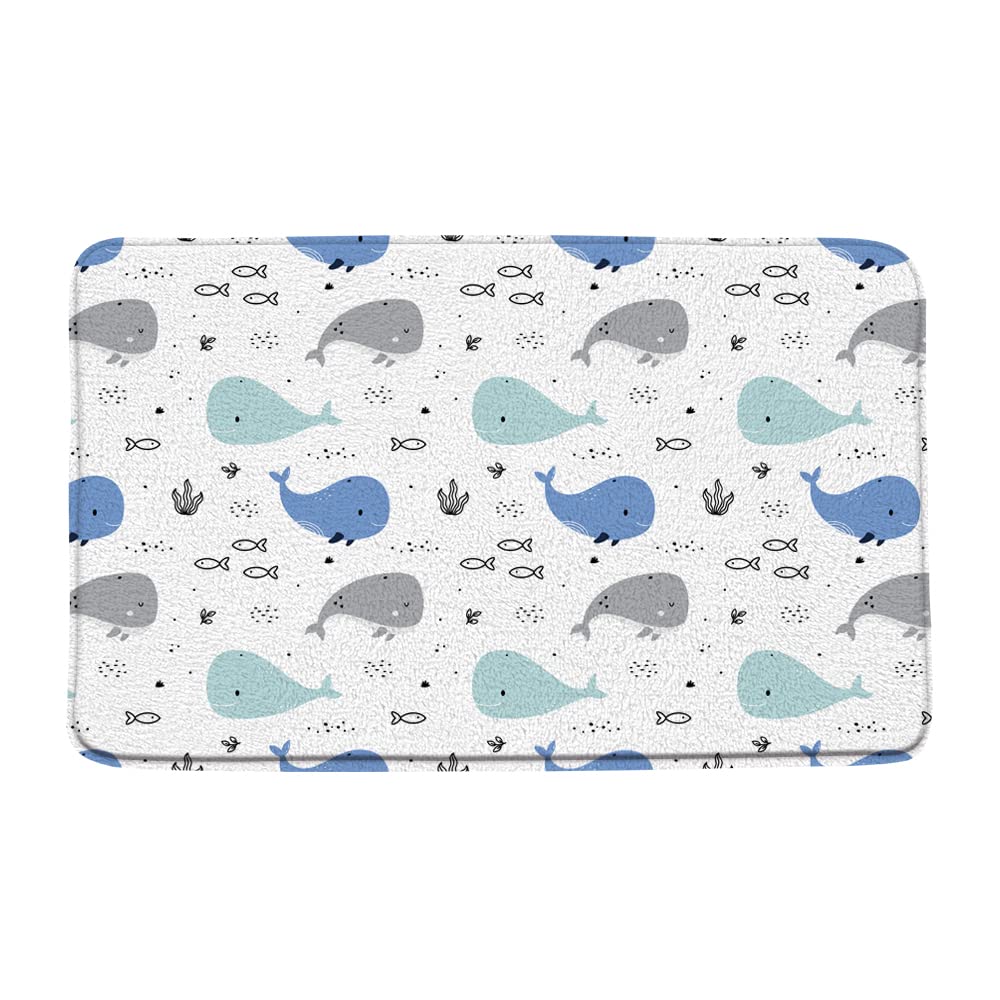 Cartoon Whale Bathroom Mat Blue Gray 1 Piece