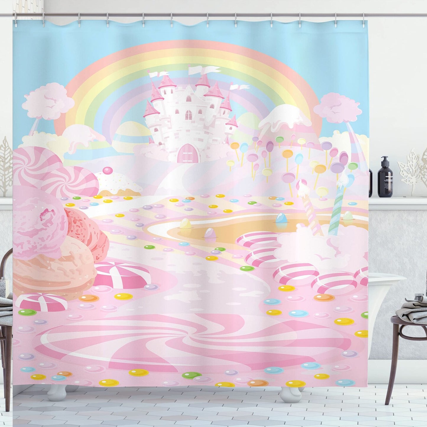 Feminine Shower Curtain 69x70 Pink Blue Rainbow