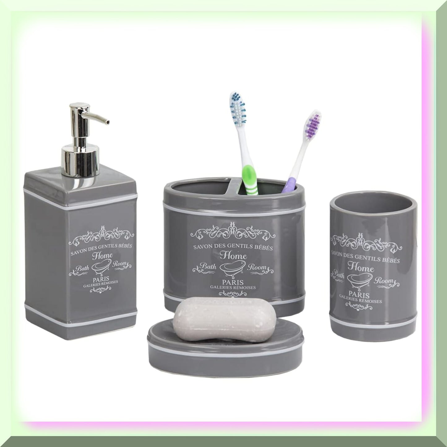 Paris 4-Piece Ceramic Bathroom Accessory Set Grey