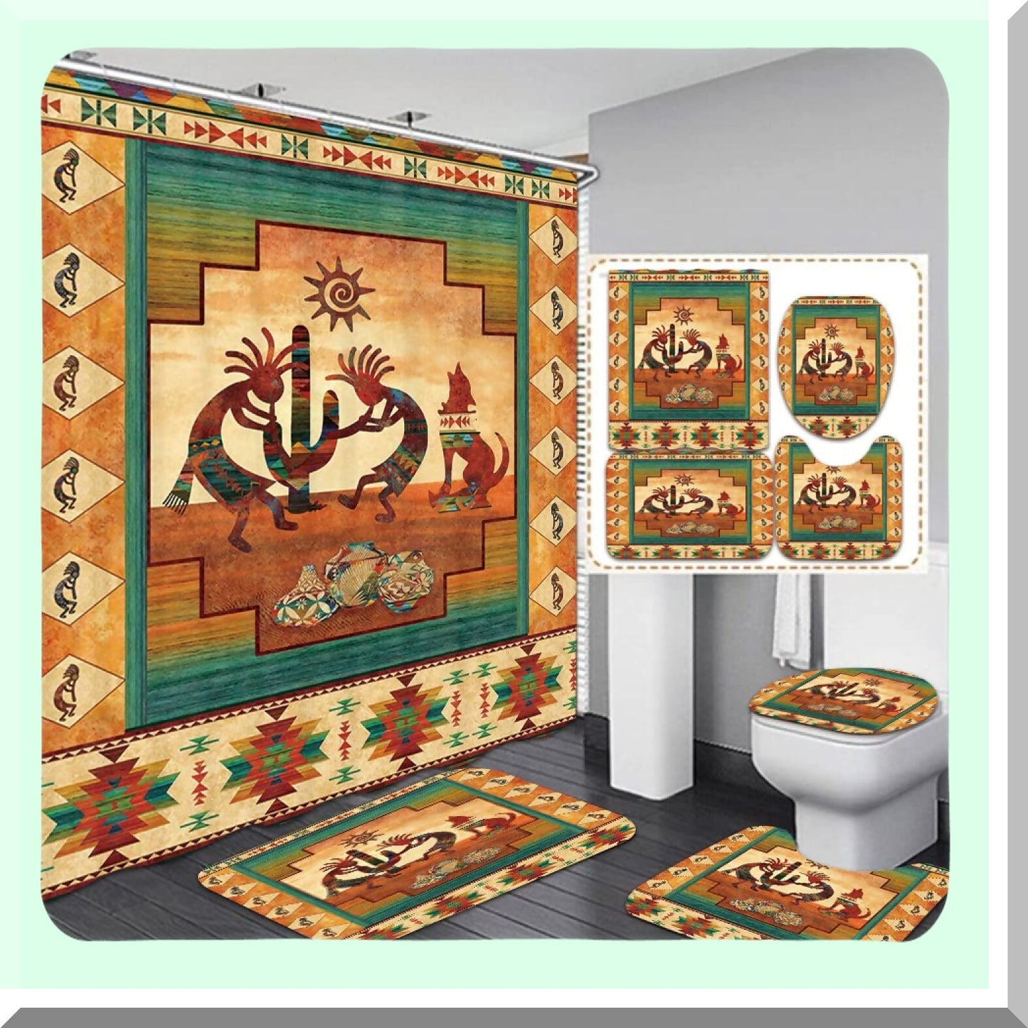 Southwestern Bathroom Set with Shower Curtain and Rugs