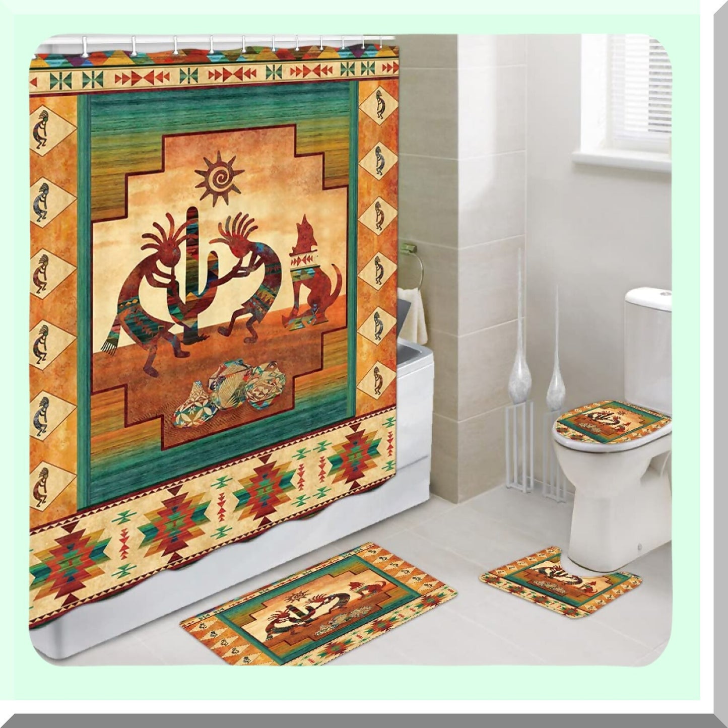 Southwestern Bathroom Set with Shower Curtain and Rugs
